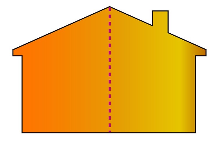 A house with a chimney would not be symmetrical unless the chimney was right on top in the middle of the house